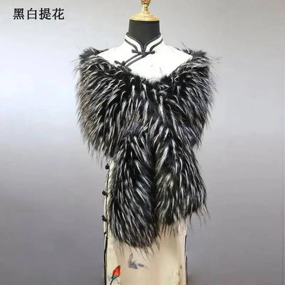 32-Color Luxury Faux Fox Fur Shawl – Women’s Plush Winter Scarf, Wrap & Cape for Wedding & Coat