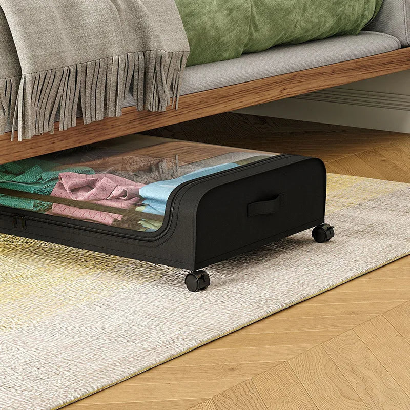 Under-Bed Storage Box with Wheels — Large Capacity Dustproof Organizer for Quilts, Clothes, Toys, and Bedroom Items