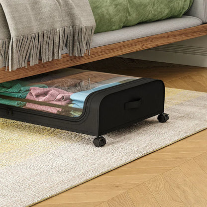 Under-Bed Storage Box with Wheels — Large Capacity Dustproof Organizer for Quilts, Clothes, Toys, and Bedroom Items