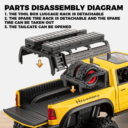 1:24 Dodge Mammoth RAM 1000 TRX 6x6 Diecast Model – Metal Alloy Pickup Toy Car with Lights for Kids & Collectors