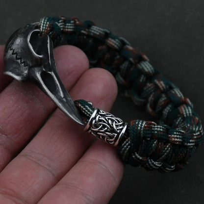 Odin Crow Skeleton Viking Bracelet - Norse Rune Bead Paracord Rope Valknut Eagle Pendant Amulet Jewelry Gift