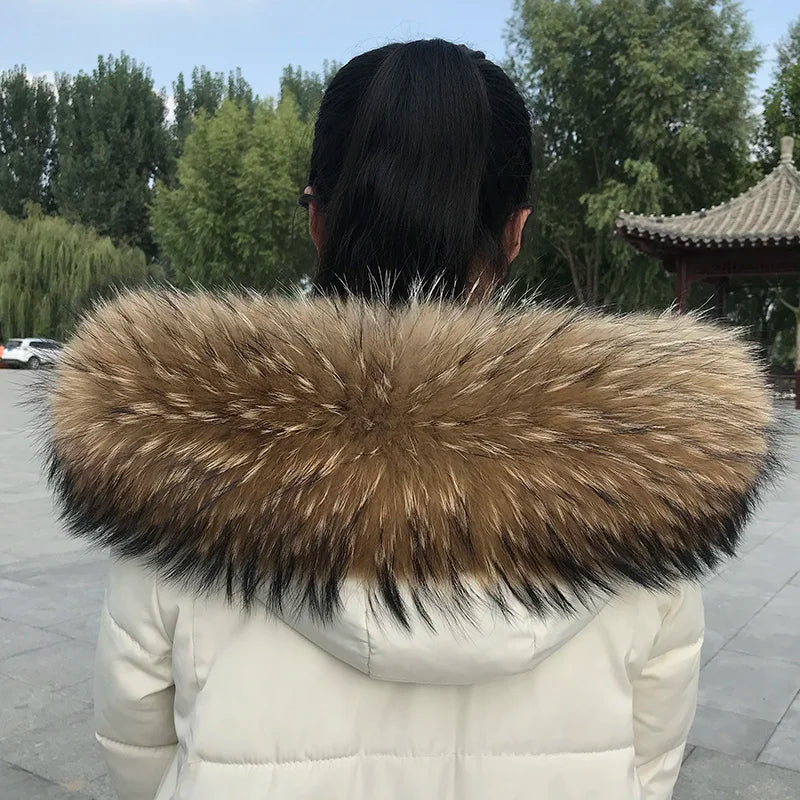 Natural Raccoon & Fox Fur Scarf – Luxury Women’s Winter Fur Collar and Hood Trim for Coats & Jackets