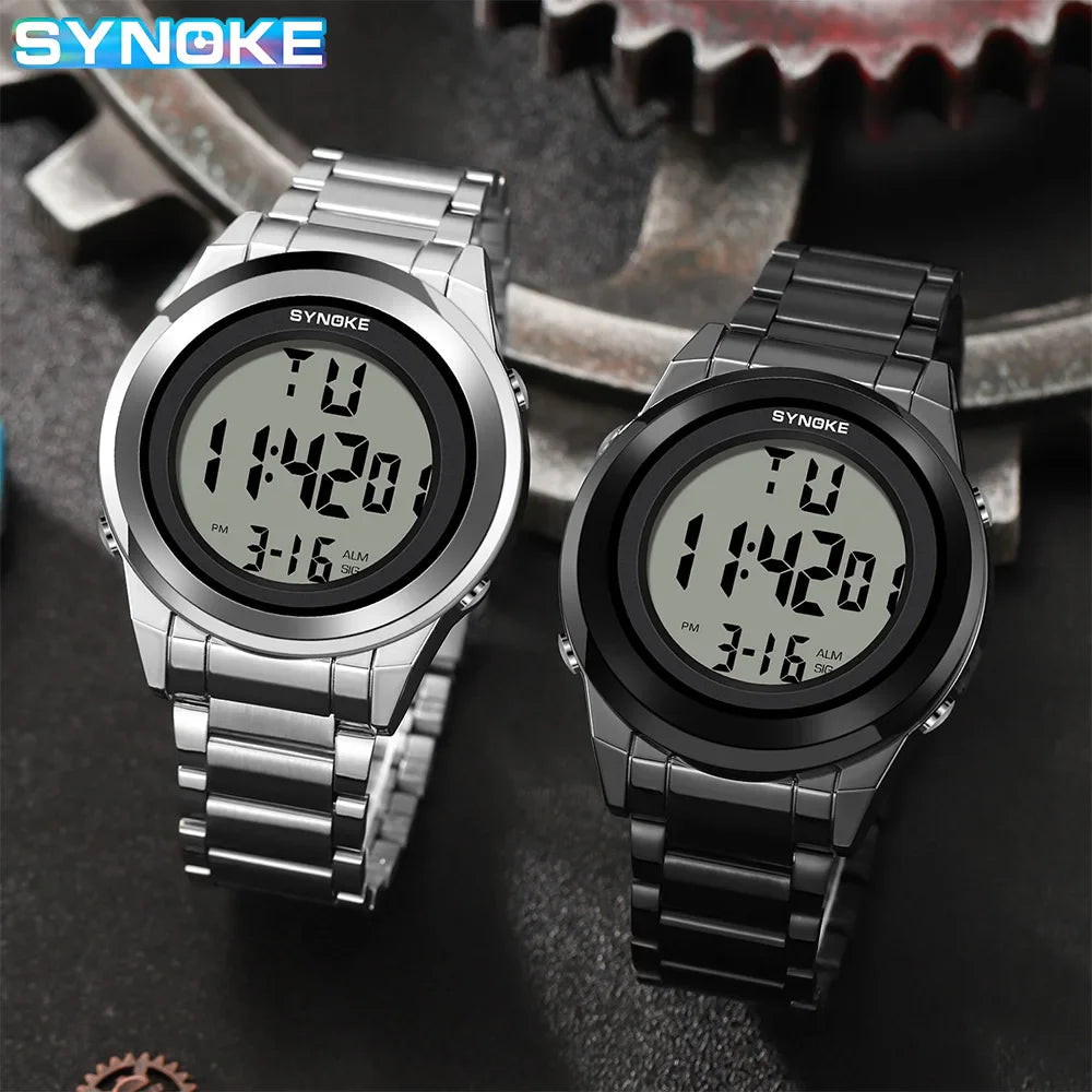 Men's Top Luxury Sports Watch – Stainless Steel Strap, Waterproof Digital Wristwatch with Backlight & Alarm