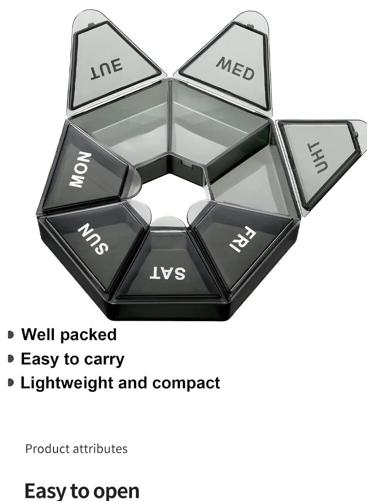 2Pcs 7-Day Pill Storage Box – Mini Travel Medicine Dispenser with 7 Compartments, Plastic Sealer Box