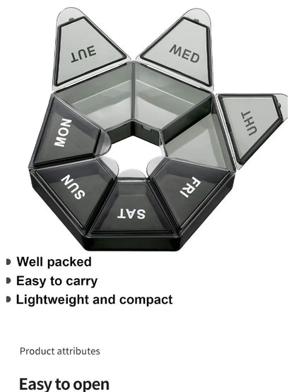 2Pcs 7-Day Pill Storage Box – Mini Travel Medicine Dispenser with 7 Compartments, Plastic Sealer Box