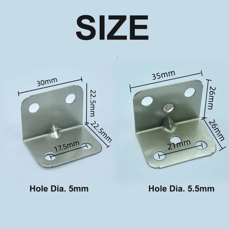 # 90 Degree Stainless Steel Corner Brackets - L-Shaped Braces for Wood Cabinets, Furniture & Shelves