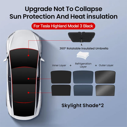 YZ Sun Visor Upgrade for Tesla Model 3 & Y Highland 2021-2024 – Ice Cloth Buckle Sunshade for Glass Roof & Skylight