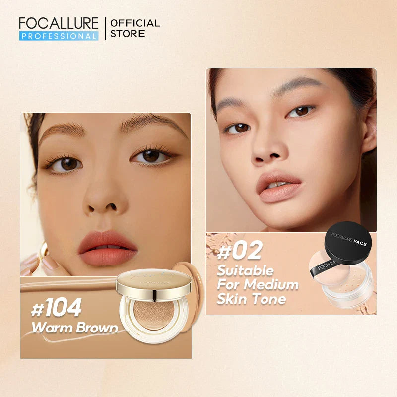 FOCALLURE Air Cushion BB Cream – Poreless, Waterproof, Long-Lasting Matte Foundation & Brightening Concealer with Puff