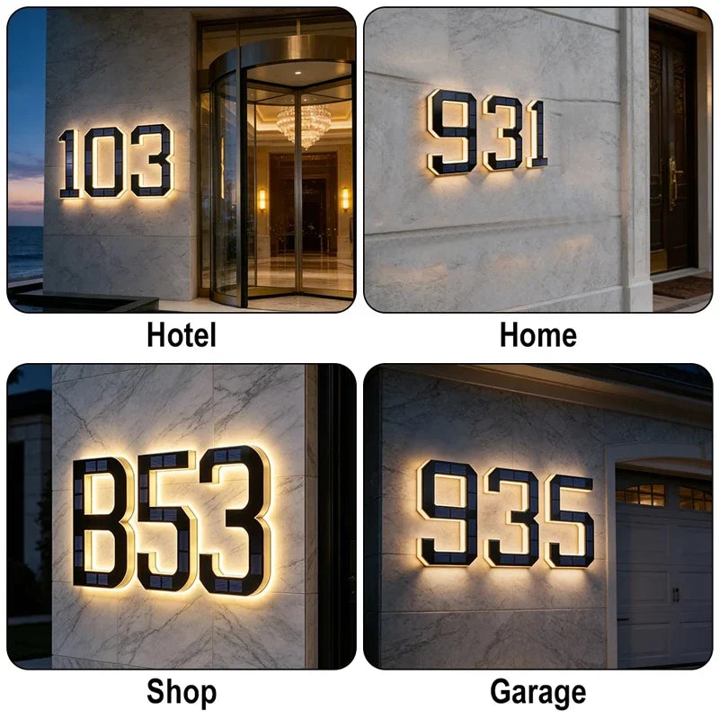 LED Solar House Number Light - Waterproof Address Sign with Light Sensor for Outdoor Home, Yard & Wall Decor