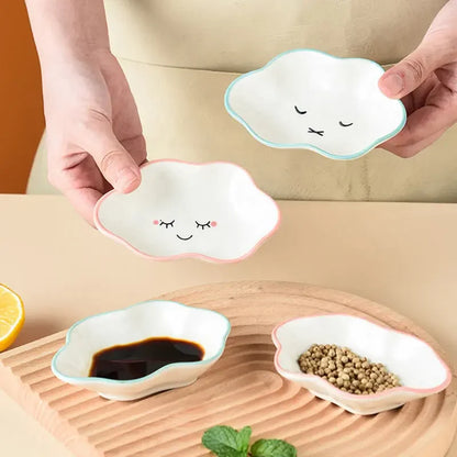 Ceramic Cute Cloud Dipping Sauce Dish — Hot Pot Seasoning Bowl, Soy Vinegar Plate, Salad & Dessert Tableware for Kitchen