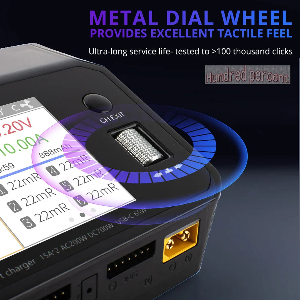 NEW ToolkitRC M6DAC Dual Channel Smart LiPo Battery Charger – 200W AC, 350W DC, 15A for 1-6S LiHV with 65W PD