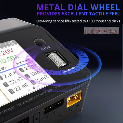 NEW ToolkitRC M6DAC Dual Channel Smart LiPo Battery Charger – 200W AC, 350W DC, 15A for 1-6S LiHV with 65W PD