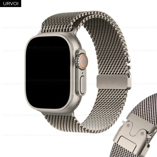 URVOI Stainless Steel Mesh Band for Apple Watch Ultra 2/1, Series 10/9 – 316L Secure Parachute Buckle, 46/49mm