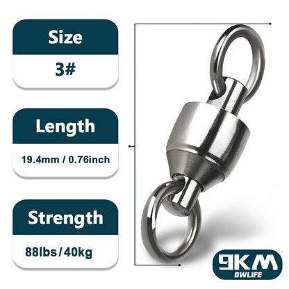 20-100 Pack Ball Bearing Fishing Swivels – Stainless Steel Solid Ring Connector for Freshwater & Saltwater Trolling, Bait & Lure