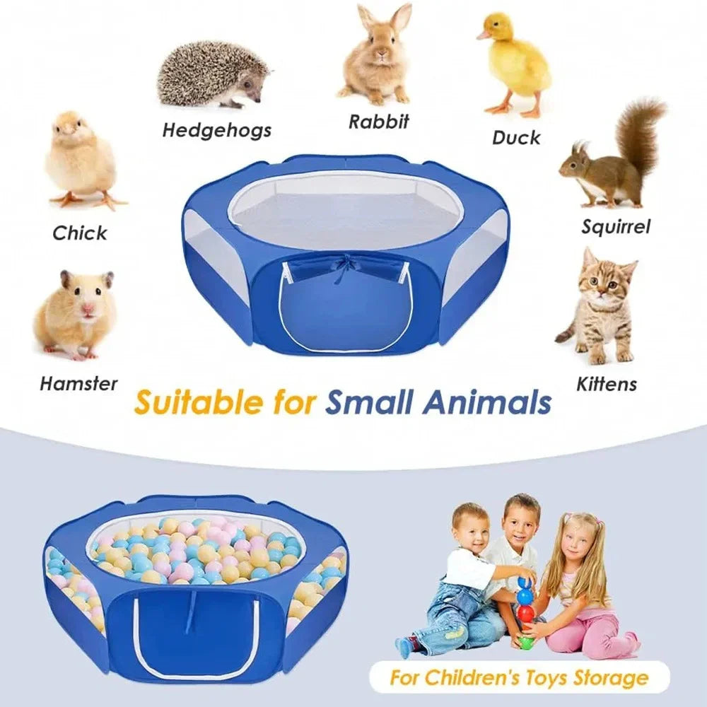 Portable Small Animal Playpen - Foldable Pet Cage with Transparent Mesh for Cats & Chickens