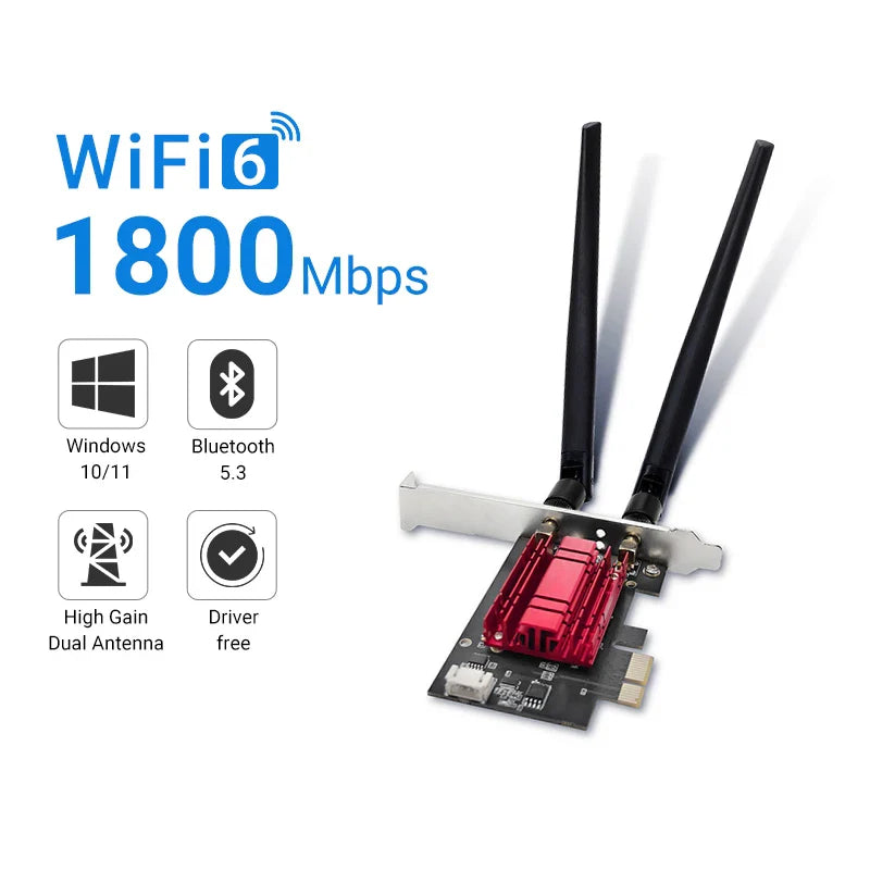 WALRAM WiFi 6 1800Mbps PCI Express Adapter – Dual Band 802.11AX/AC Wireless Network Card with BT 5.4 for Windows 10/11
