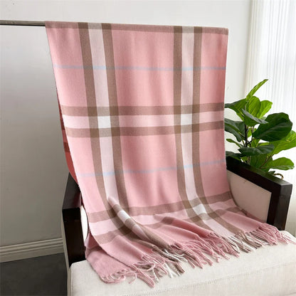 Luxury Brand Winter Plaid Cashmere-Like Blanket Scarf - Thick Warm Pashmina Shawl Wrap with Tassels, Poncho Stoles Echarpe