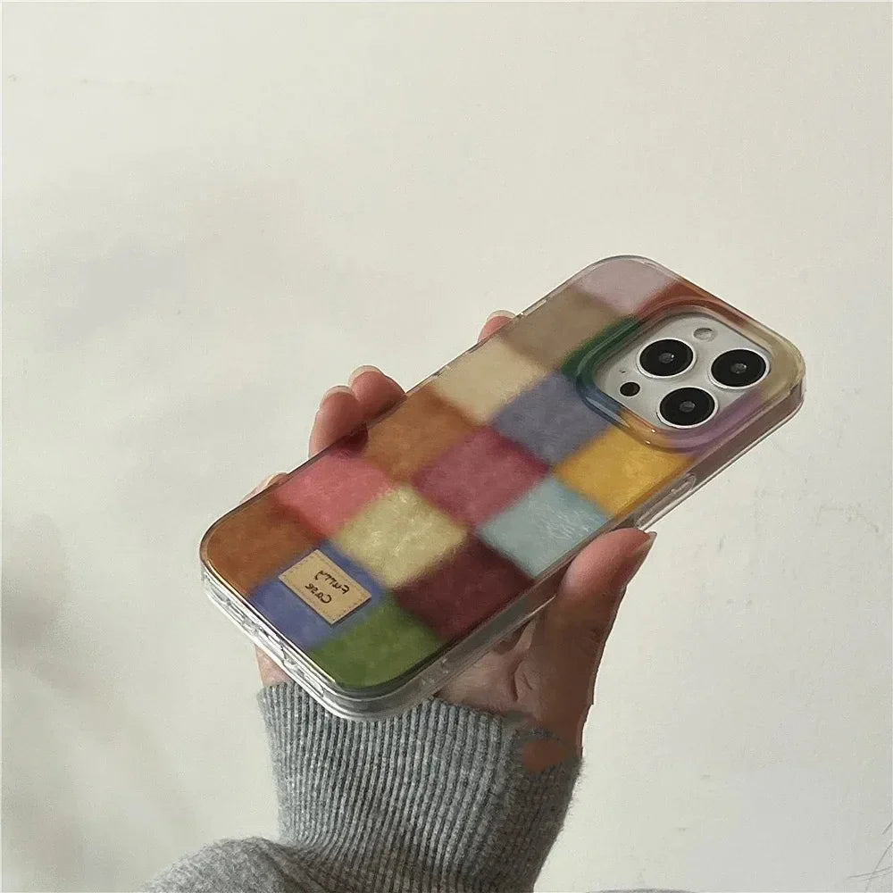 Cute Dopamine Color Block Plaid Clear Case – Checkered Soft Cover for iPhone 16, 15, 14, 13, 12, 11, Pro Max, XS, XR, SE, 7, 8 Plus