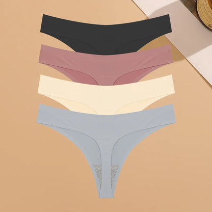 4PCS Women’s Ultra-Thin Seamless Underwear — Invisible Ice Silk Thongs, Low Waist Breathable Bikini Lingerie