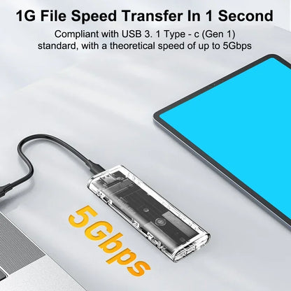 M.2 NGFF SATA SSD Case – USB Type-C Transparent External Enclosure, Tool-Free 5Gbps Adapter for 2230, 2242, 2260, 2280 SSDs