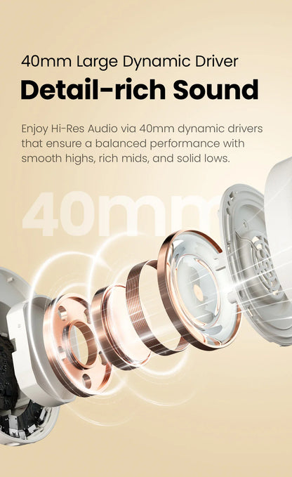 HAYLOU S30 Wireless Bluetooth 5.4 Headphones - 43dB Adaptive Noise Cancelling, 40mm Driver, 80H Playtime Earphones