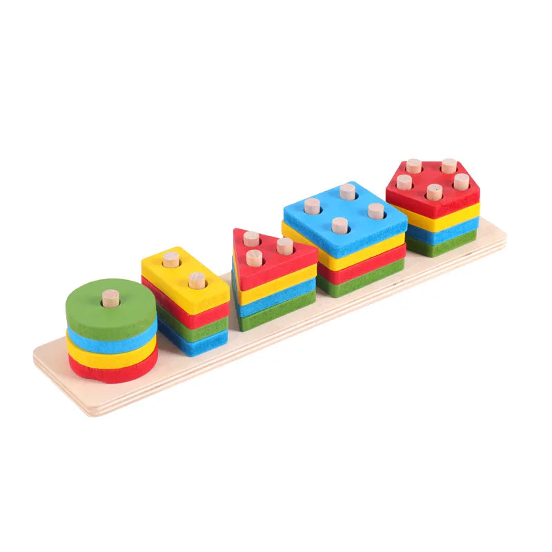Montessori Wooden Building Blocks – Early Learning Educational Color & Shape Puzzle Toys for Kids