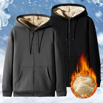 Trendy Lamb Wool Jacket - Warm Zipper Sweatshirt Coat with Front Pockets, Plush Lined Cardigan Hoodie for Men and Women, Pure Color Winter Outerwear