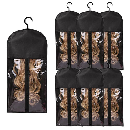 6pcs Long Hair Extension Storage Bags | Non-Woven Dust-Proof Carrier with Plastic Hanger for Home & Salon Organization