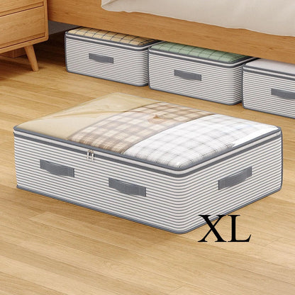 Large Capacity Clothes Storage Bag – Heavy Duty Non-Woven Organizer Box with Clear Window for Blankets, Comforters & Bedding Under Bed Storage