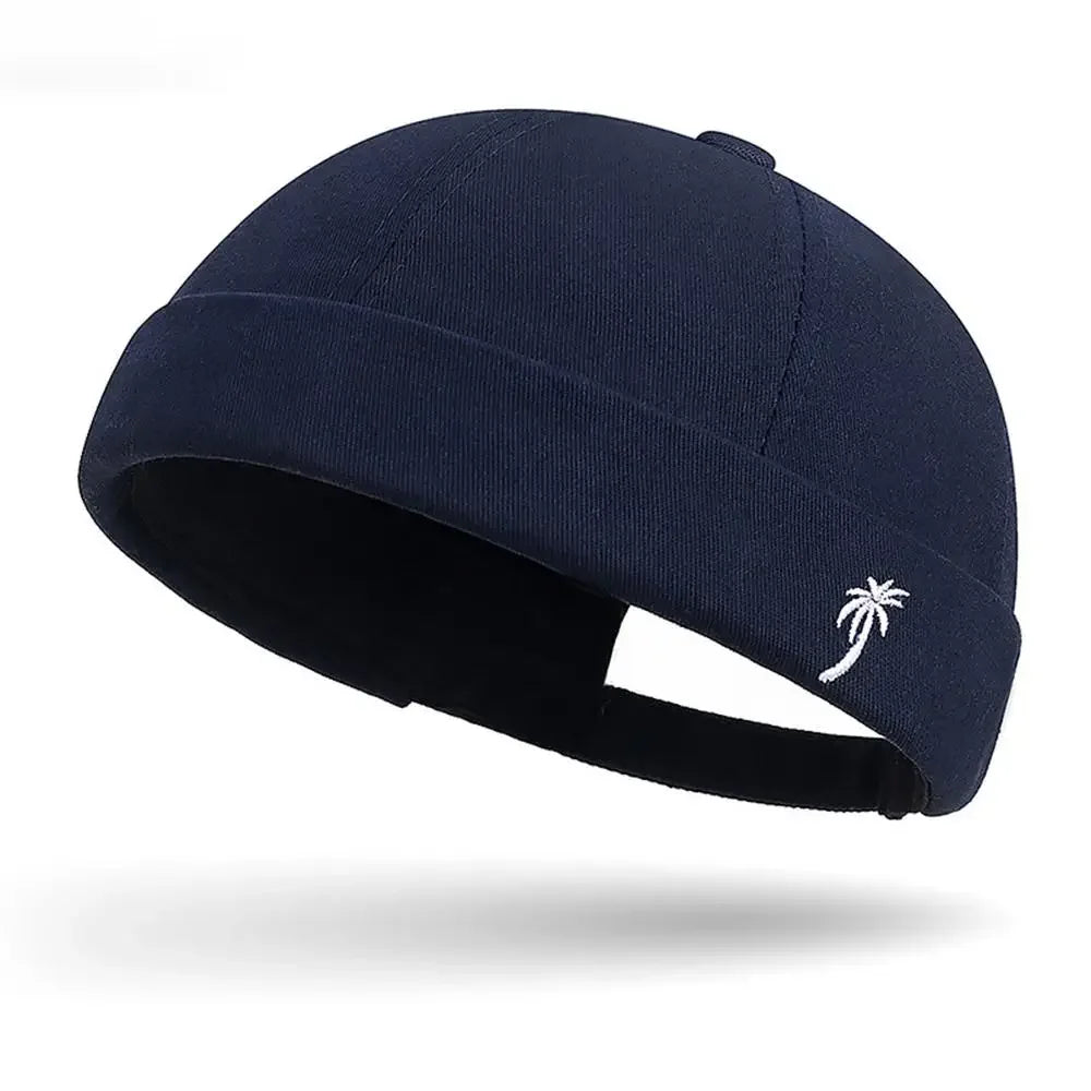 Unisex Brimless Docker Beanie Hat – Spring Autumn Streetwear Hip Hop Embroidered Coconut Tree Cap for Men & Women