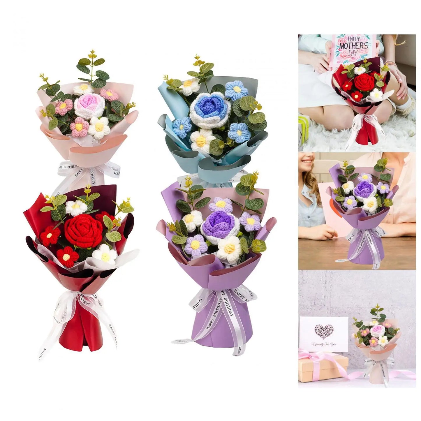 Knitted Flower Bouquet — Crochet Home Decor for Teacher’s Day, Birthday & Anniversary