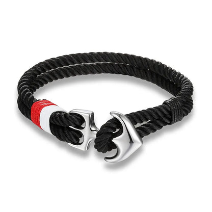 MKENDN Anchor Bracelet – Double Strand Nautical Waterproof Rope with Black Stainless Steel Sport Buckle for Men & Women