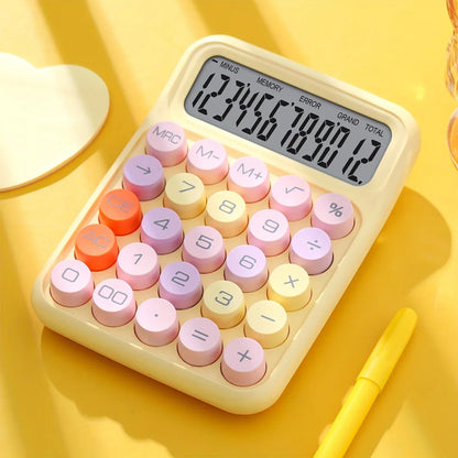 12-Digit Large LCD Desktop Calculator – Big Round Button Flexible Keyboard Calculator for Office, School & Everyday Use