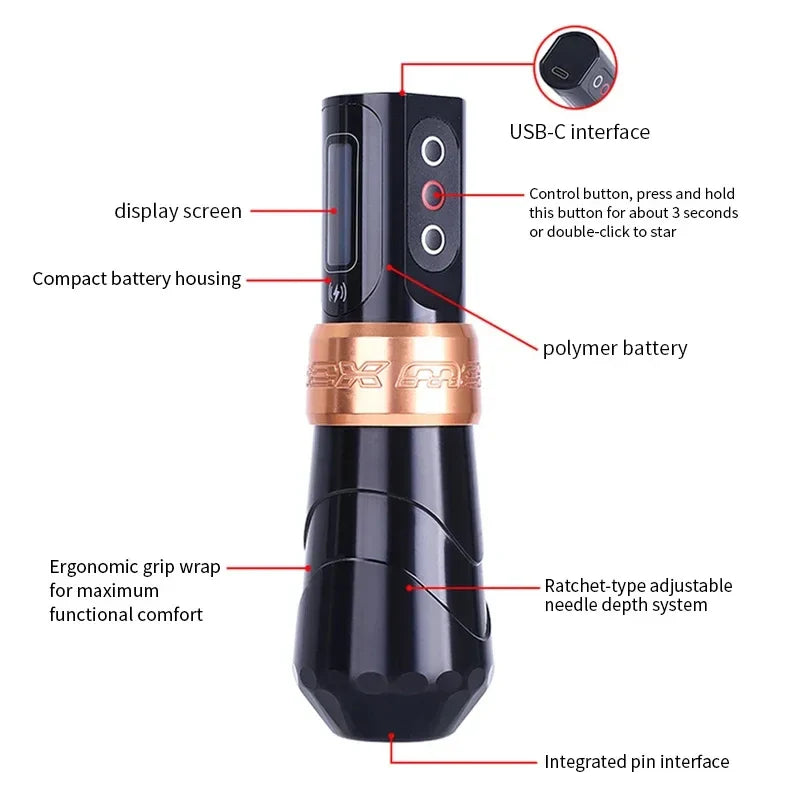 YILONG MAX Tattoo Machine Cartridge Pen – 2400mAh Coreless Motor Lithium Battery Pen Kit for Tattoo Artists