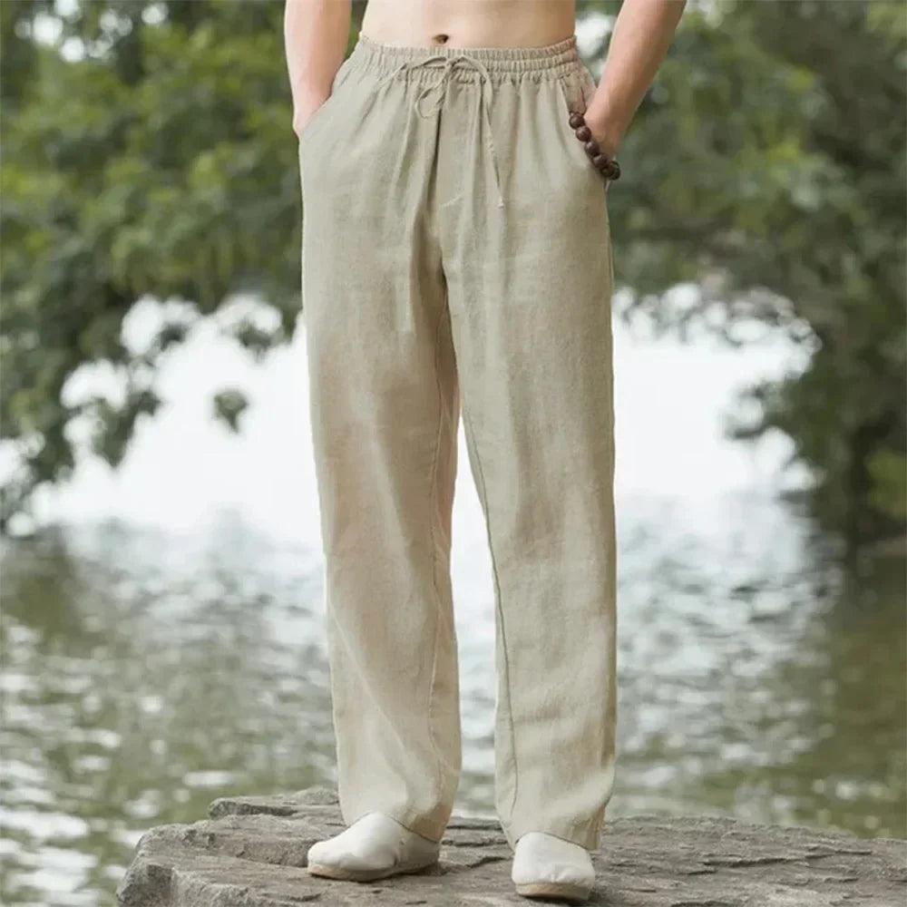 Men's Beach Joggers – Cotton Linen Sweatpants for Streetwear, Casual Loose Fit Summer Vacation Pants