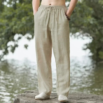 Men's Beach Joggers – Cotton Linen Sweatpants for Streetwear, Casual Loose Fit Summer Vacation Pants