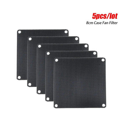 5PCS Cuttable PC Fan Dust Filters (80mm/90mm/120mm/140mm), Black PVC Ultra-Fine Mesh Dustproof Covers for Computer Cooling Case Protection