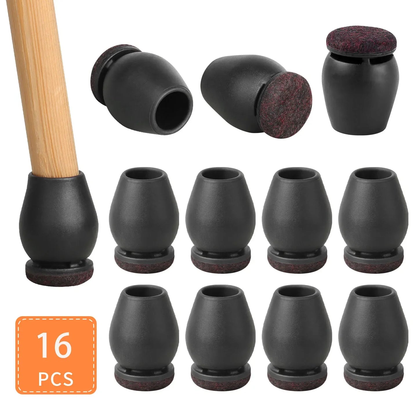 16PCS Silicone Chair Leg Pads — Non-Slip Felt Furniture Floor Protectors for Noise Reduction & Scratch Prevention