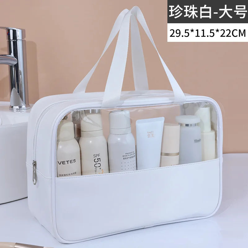 Portable Transparent Travel Cosmetic Bag for Women — Large-Capacity Waterproof Makeup & Toiletry Storage Case