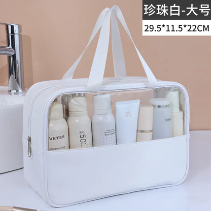 Portable Transparent Travel Cosmetic Bag for Women — Large-Capacity Waterproof Makeup & Toiletry Storage Case