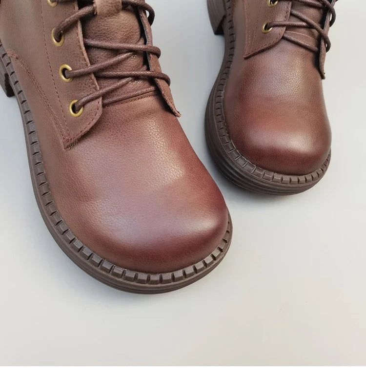 Careaymade 100% Genuine Leather Wide Casual Women’s Short Boots – Big Size, Handmade Men’s Wool Boots