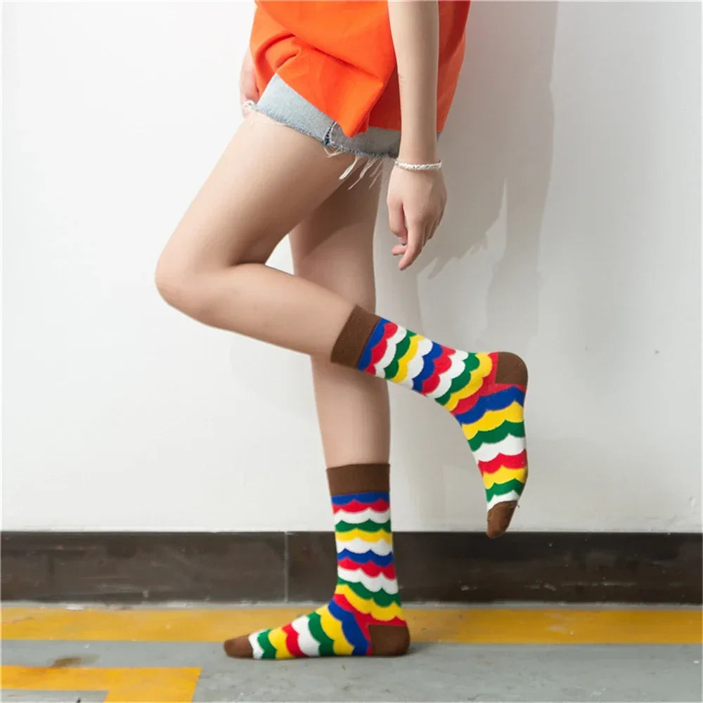 Colorful Striped Art Socks for Men – Rainbow Zebra Pattern Winter Fashion Crew Socks, Unisex Business Casual Combed Cotton Dropshipping Socks