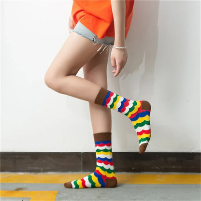 Colorful Striped Art Socks for Men – Rainbow Zebra Pattern Winter Fashion Crew Socks, Unisex Business Casual Combed Cotton Dropshipping Socks