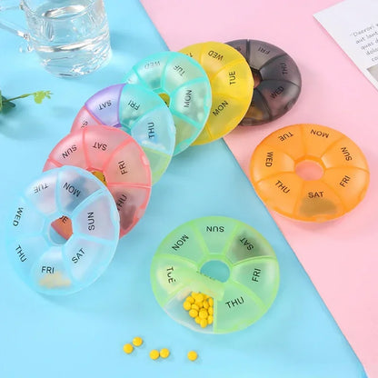 Portable Round Pill Case – 7-Day Weekly Tablet Organizer & Travel Storage Container