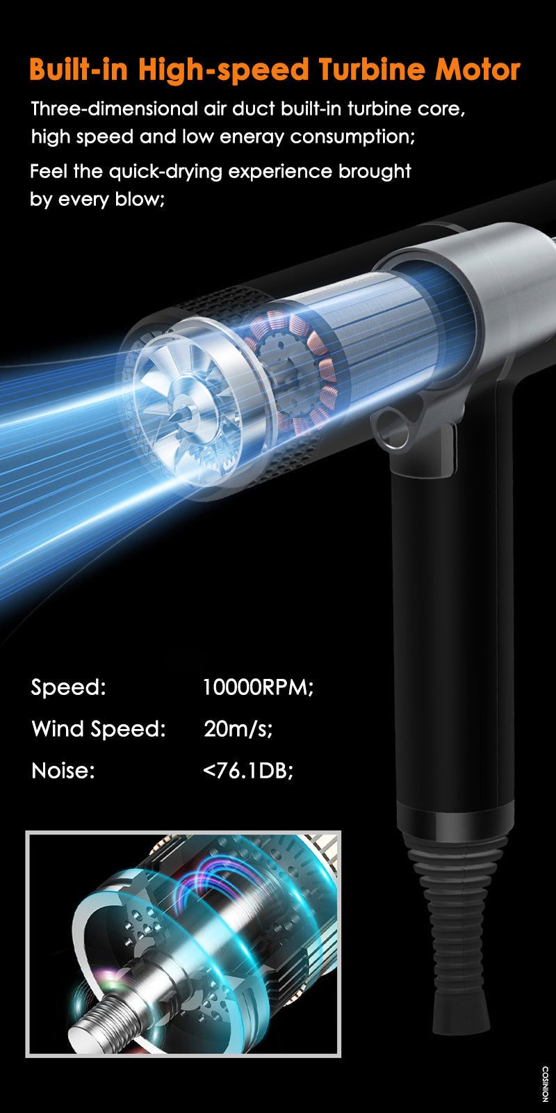 Professional Infrared Hair Dryer — Negative Ionic Blow Dryer with Hot & Cold Wind