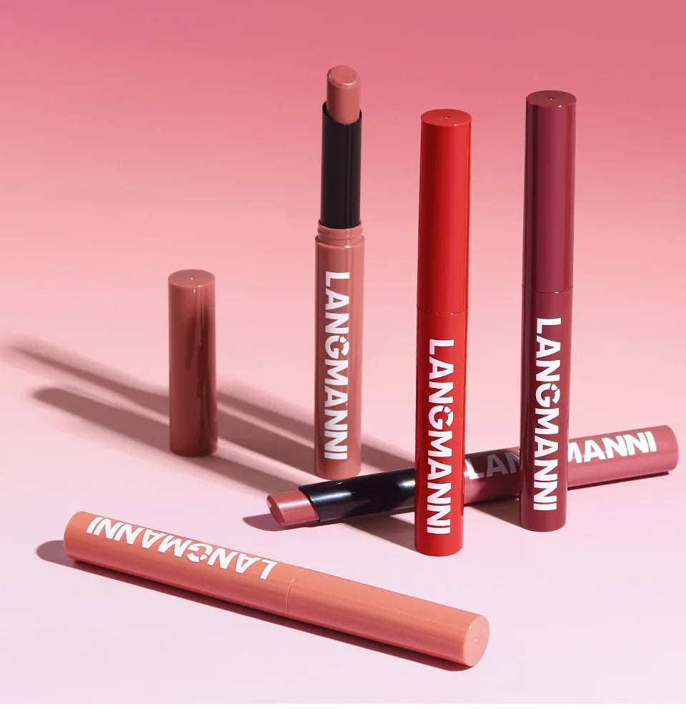 12-Color Matte Lipstick Pencil – Waterproof, Long-Lasting Non-Stick Lip Stain Tint Nude Makeup Pen