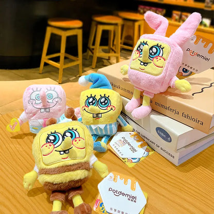 Potdemiel Anime Pink SpongeBob & Patrick Star Kawaii Plush Keychain — Cosplay Stuffed Keyring Gift for Kids