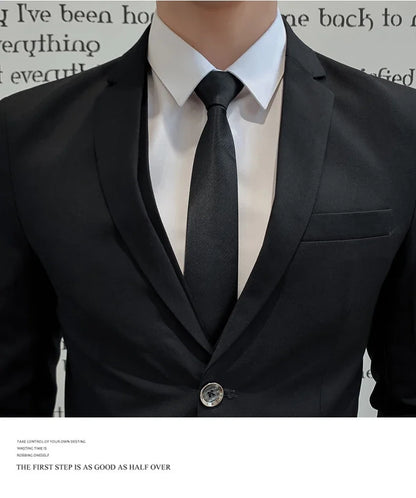Men’s Business Suit Set — Blazer, Vest & Pants, Slim Fit Solid Color Wedding & Formal Dress Suit, Plus Size
