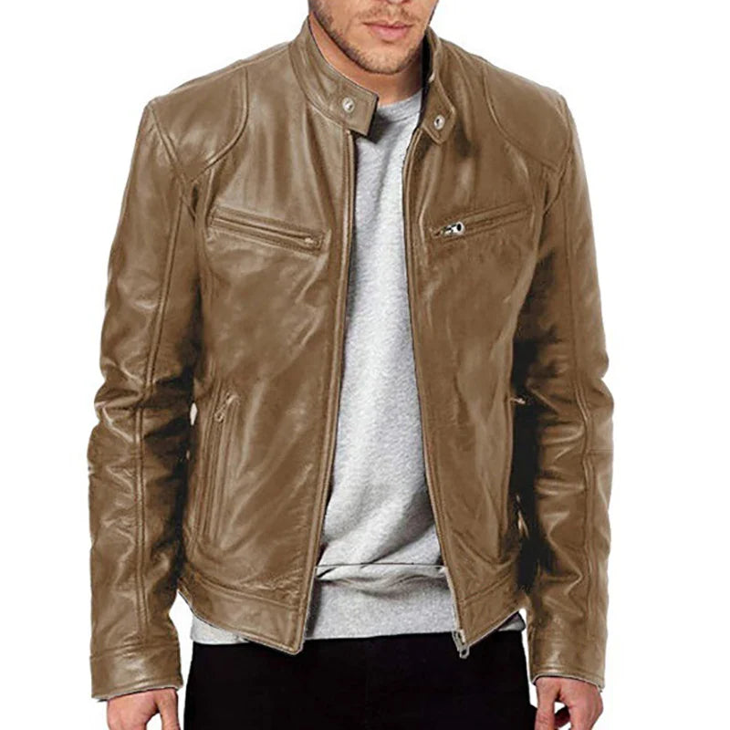 2024 Men’s Motorcycle Leather Jacket – Casual Slim Fit PU Coat with Lapel, Anti-Wind Motorcycle Outerwear for Autumn