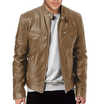 2024 Men’s Motorcycle Leather Jacket – Casual Slim Fit PU Coat with Lapel, Anti-Wind Motorcycle Outerwear for Autumn